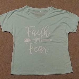 Mint green faith over fear V neckT-shirt